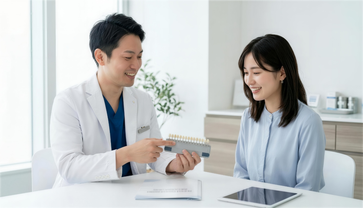 ホームホワイトニングのやり方を教えている歯科医師